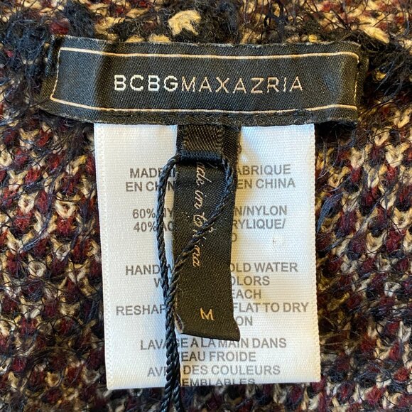 NWOT BCBGMaxazria Fuzzy Eyelash Tribal Cardigan Sz M Burgundy Black Duster Gems - Picture 14 of 15